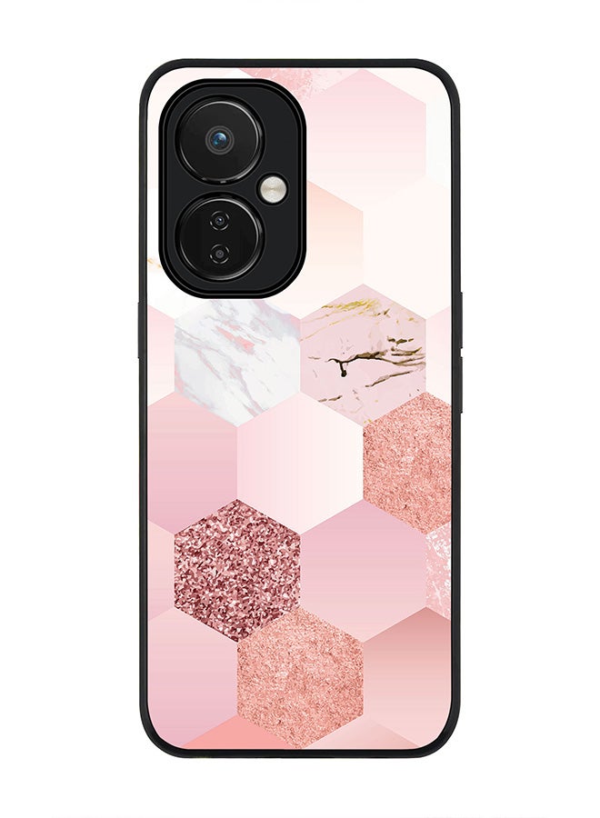Stylizedd Rugged Black edge case for Nord CE 3 Lite Slim fit Soft Case Flexible Rubber Edges Anti Drop TPU Gel Thin Cover - Marble Pink Honeycomb - Image 1