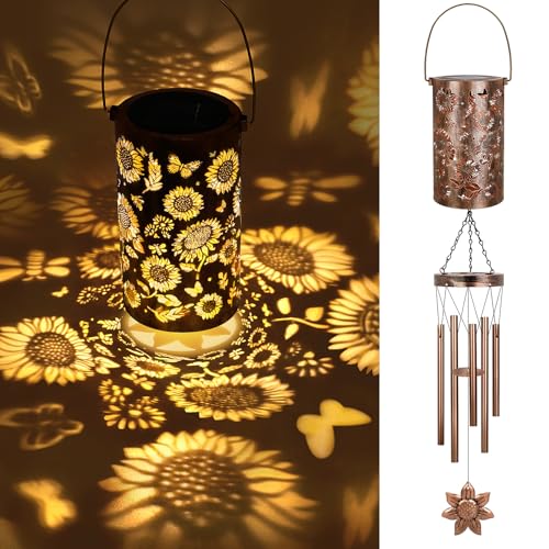 YHmall Solar Wind Chimes for Outside, 35'' Memorial Wind Chimes Sunflower Teacher Appreciation Gifts for Women Mom Grandma, Solar Lantern Windchimes Outdoors Unique Gifts for Garden Decor - Image 1