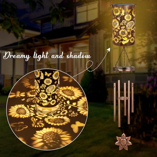 YHmall Solar Wind Chimes for Outside, 35'' Memorial Wind Chimes Sunflower Teacher Appreciation Gifts for Women Mom Grandma, Solar Lantern Windchimes Outdoors Unique Gifts for Garden Decor - Image 4