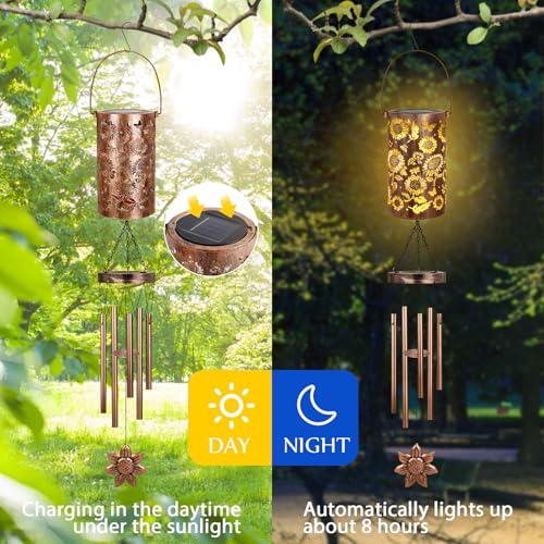 YHmall Solar Wind Chimes for Outside, 35'' Memorial Wind Chimes Sunflower Teacher Appreciation Gifts for Women Mom Grandma, Solar Lantern Windchimes Outdoors Unique Gifts for Garden Decor - Image 5
