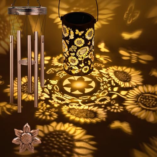 YHmall Solar Wind Chimes for Outside, 35'' Memorial Wind Chimes Sunflower Teacher Appreciation Gifts for Women Mom Grandma, Solar Lantern Windchimes Outdoors Unique Gifts for Garden Decor - Image 2