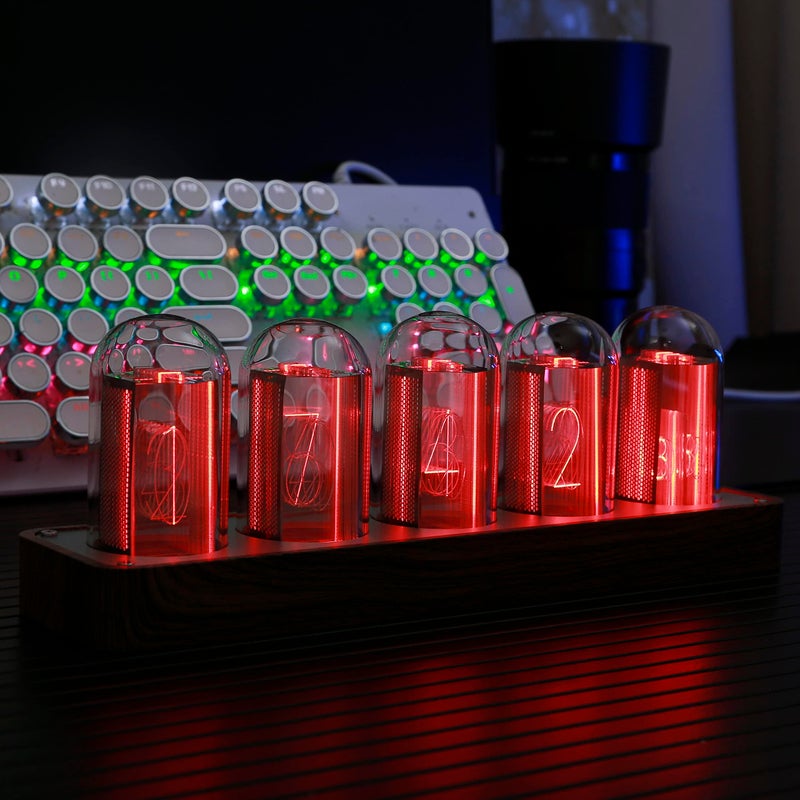 ClocTeck Nixie Tube Clock with Wi-Fi SYNC, Alarm & Timer, 12/24H Display, No Assembly Required - A Retro Gift for Friends (Wood Grain) - Image 2