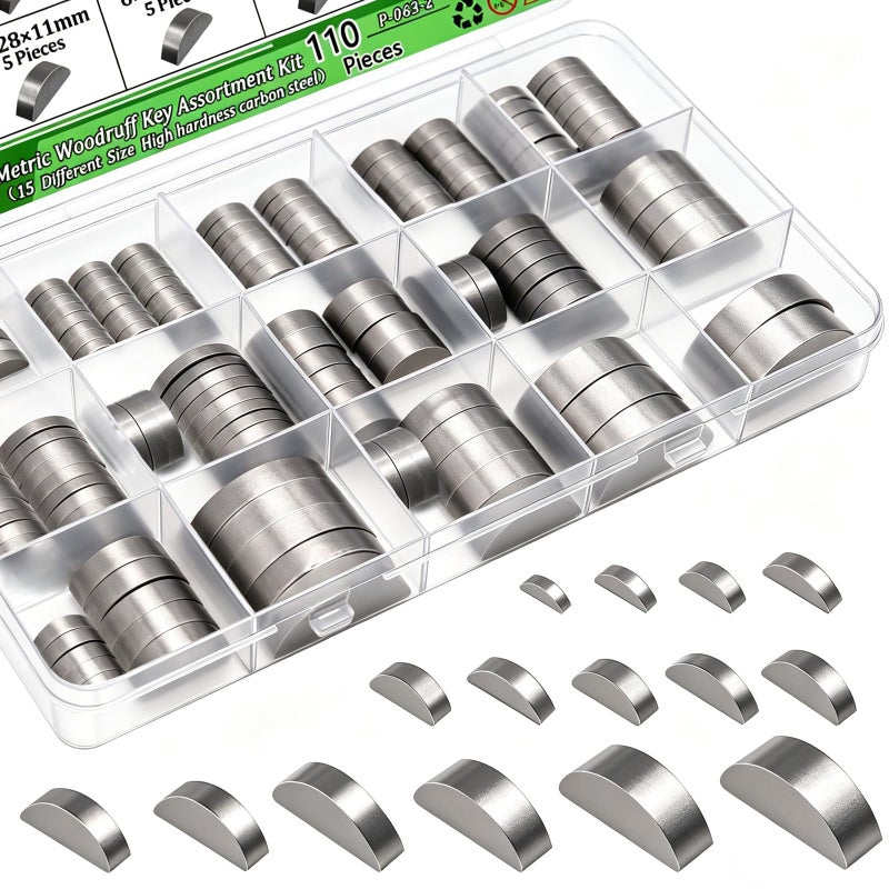 Ruibapa 110PCS Metric Woodruff Key Assortment Kit 15 Sizes Carbon Steel Woodruffkey Kit Woodruff KeyCrankshaftKeyway Shaft Feather Key for Fastening Connection - Image 3