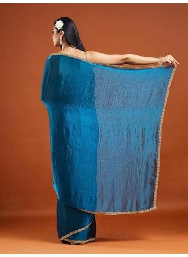 مملكة الإكسسوارات ساري شيفون نسائي ثنائي اللون (مع بلوزة) - Image 2