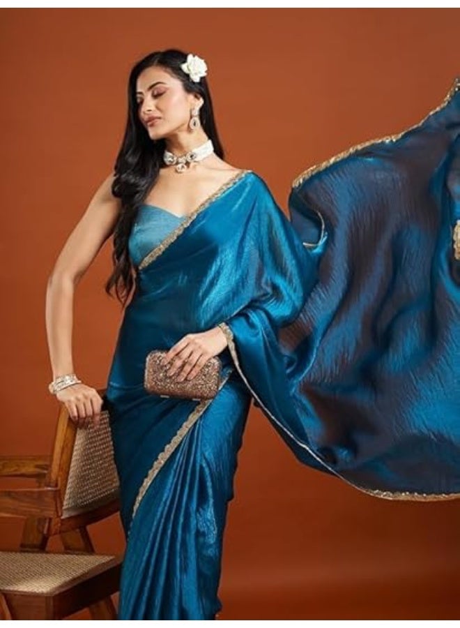 مملكة الإكسسوارات ساري شيفون نسائي ثنائي اللون (مع بلوزة) - Image 3