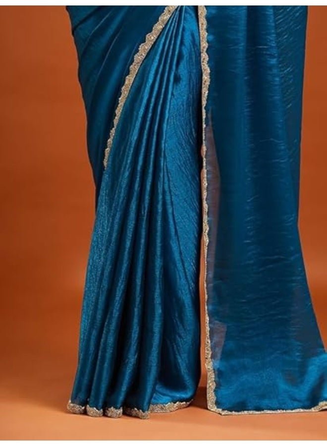 مملكة الإكسسوارات ساري شيفون نسائي ثنائي اللون (مع بلوزة) - Image 5