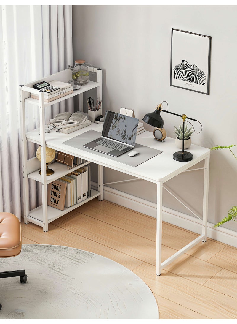 Canadel Office Desk with 4-Tier Shelf, Reversible Storage Shelf Left or Right, Sturdy Metal Frame & X-Shaped Strut, Spacious Waterproof Tabletop for Home Computer Desk - Image 1