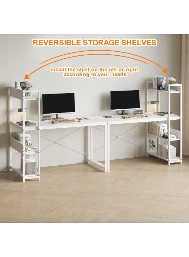 Canadel Office Desk with 4-Tier Shelf, Reversible Storage Shelf Left or Right, Sturdy Metal Frame & X-Shaped Strut, Spacious Waterproof Tabletop for Home Computer Desk - Image 3