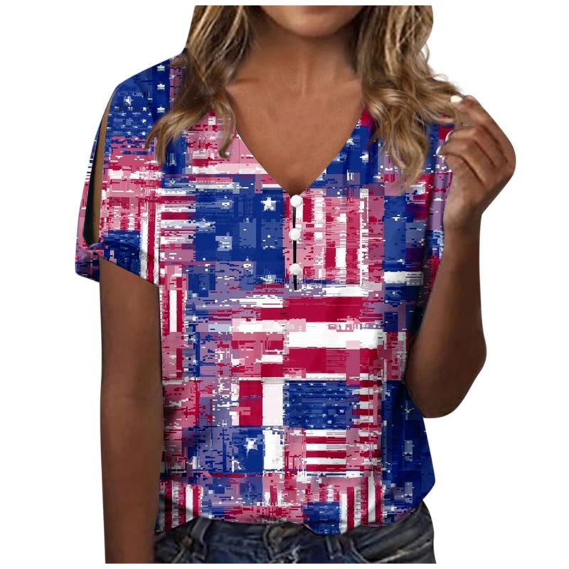 Wish Independent Station V-Neck Button Cross Sleeve 3D Digital Printed T-Shirt Short Sleeve - Image 3