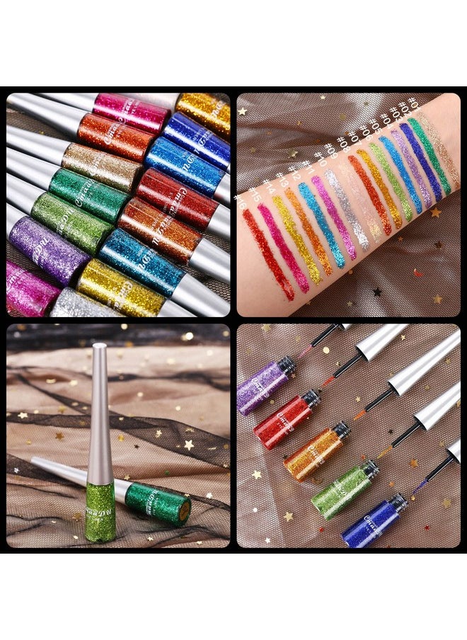 CHARMCODE 16 Colors Glitter Metallic Liquid Eyeliner Set Waterproof Long Lasting Eye Liner Pencil Pigmented Shimmer Eye Makeup Gift Kit For Women Green Purple Blue Pink White Silver Gold Colored Eyeliners  - Image 4