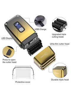 Hatteker Foil Head Shaver Triple Blades Electric Razor for Men Close Bald Head Barber Shaver Trimmer Waterproof Wet & Dry, Cordless, Gold  - Image 2