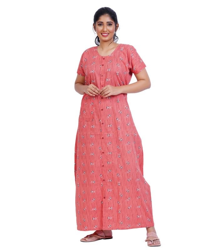 MENMAII Full Length [4XL] - Women's Full Open/Front Buttoned Multipurpose Nighty for Pregnancy/Elderly/Patient/Feeding/Hospital Purpose Nighty [a Kind of Adaptive Clothing] -[Clay_4XL] - Image 1