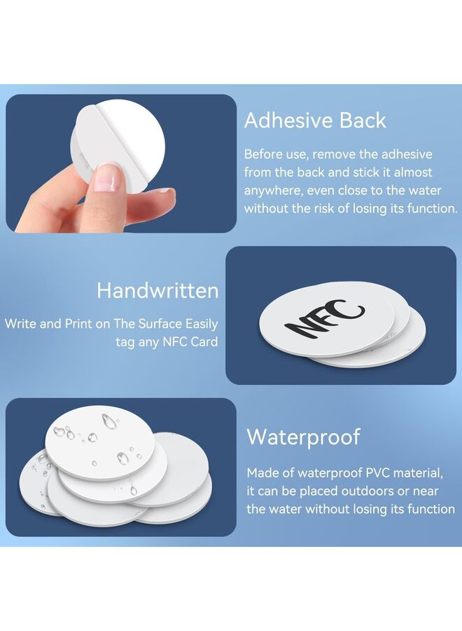 متجر وايت شوب، 50 قطعة من علامات NFC، 215 علامة NFC، عملات NFC فارغة، ملصقات NFC بيضاء، بطاقات ذات ظهر لاصق، متوافقة مع الأجهزة التي تدعم NFC - Image 3