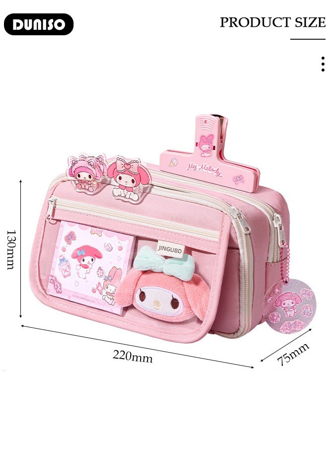 DUNISO 9 Compartment Pink My Melody Pencil Case for Girls,Durable Multifunctional Large Capacity Pencil Pouch,Simple Fashion Decorative Variable Anime Pencil Painting Storage Pouch with Zipper for School Kids Teen,Suitable for College School Gift  - Image 4