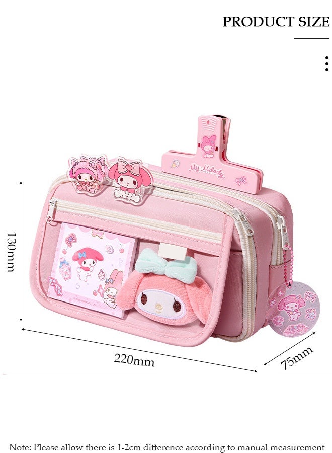 DUNISO حافظة أقلام وردية بتسعة أقسام للفتيات، حقيبة أقلام متعددة الوظائف بسعة كبيرة، حقيبة تخزين بسيطة وعصرية مزينة برسوم متحركة للرسم مع سحاب للأطفال والمراهقين، مناسبة كهدية للمدرسة الجامعية - Image 2