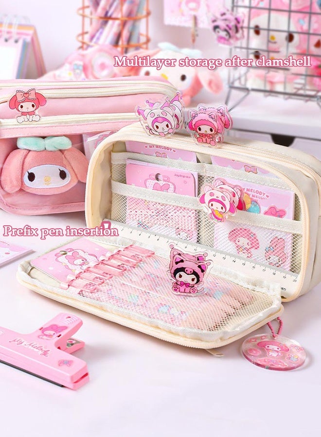 DUNISO حافظة أقلام وردية بتسعة أقسام للفتيات، حقيبة أقلام متعددة الوظائف بسعة كبيرة، حقيبة تخزين بسيطة وعصرية مزينة برسوم متحركة للرسم مع سحاب للأطفال والمراهقين، مناسبة كهدية للمدرسة الجامعية - Image 4