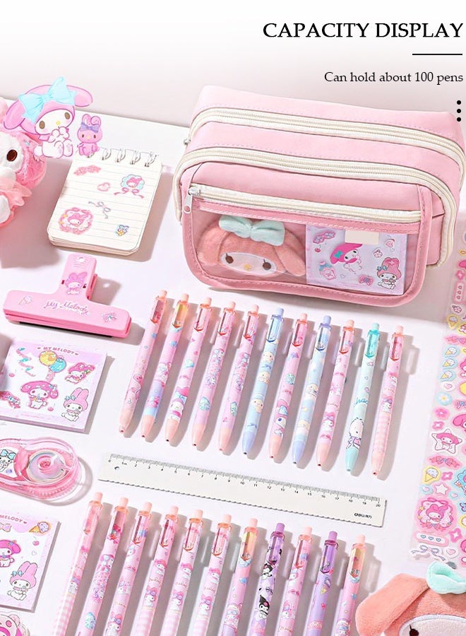 DUNISO حافظة أقلام وردية بتسعة أقسام للفتيات، حقيبة أقلام متعددة الوظائف بسعة كبيرة، حقيبة تخزين بسيطة وعصرية مزينة برسوم متحركة للرسم مع سحاب للأطفال والمراهقين، مناسبة كهدية للمدرسة الجامعية - Image 3