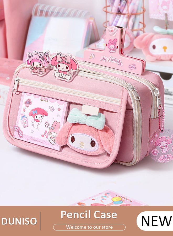 DUNISO حافظة أقلام وردية بتسعة أقسام للفتيات، حقيبة أقلام متعددة الوظائف بسعة كبيرة، حقيبة تخزين بسيطة وعصرية مزينة برسوم متحركة للرسم مع سحاب للأطفال والمراهقين، مناسبة كهدية للمدرسة الجامعية - Image 1