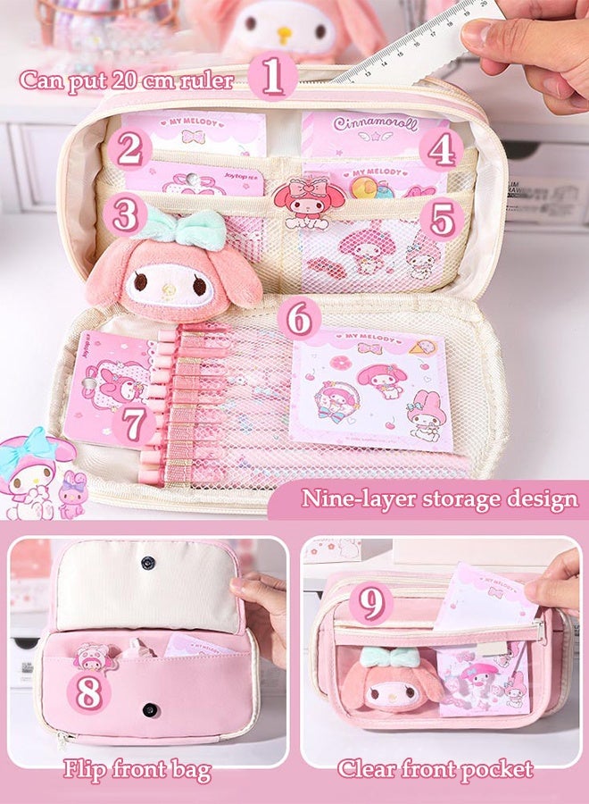 DUNISO حافظة أقلام وردية بتسعة أقسام للفتيات، حقيبة أقلام متعددة الوظائف بسعة كبيرة، حقيبة تخزين بسيطة وعصرية مزينة برسوم متحركة للرسم مع سحاب للأطفال والمراهقين، مناسبة كهدية للمدرسة الجامعية - Image 5