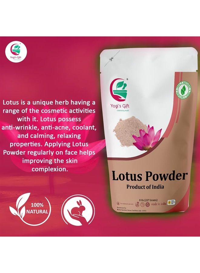 Yogi's Gift Lotus Flower Powder | Nelumbo Nucifera | 8 oz (227 Grams) | 100% Pure & Natural Lotus Petals Powder for Hair & Skin | Ayurvedic Cosmetics 