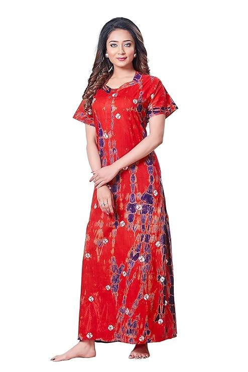 KBNBJ Nighty for Women Cotton Printed Maxi Gown Ankle Length Nighty Night Dress Gown for Women Maxi - (Free Size, Red) - Image 4