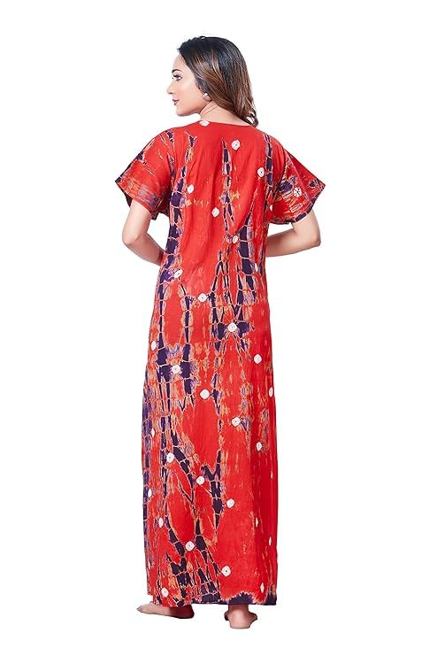 KBNBJ Nighty for Women Cotton Printed Maxi Gown Ankle Length Nighty Night Dress Gown for Women Maxi - (Free Size, Red) - Image 3