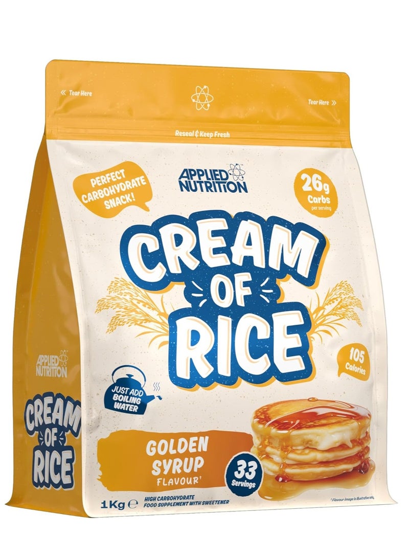 أبلايد نيوتريشن كريمة الأرز من أبلايد نيوتريشن - مكمل غذائي غني بالكربوهيدرات، مصدر للطاقة لوجبات الإفطار والوجبات الخفيفة، سهل الهضم، قليل السكر والدهون، نباتي، 1 كجم (33 حصة، شراب ذهبي) - Image 1