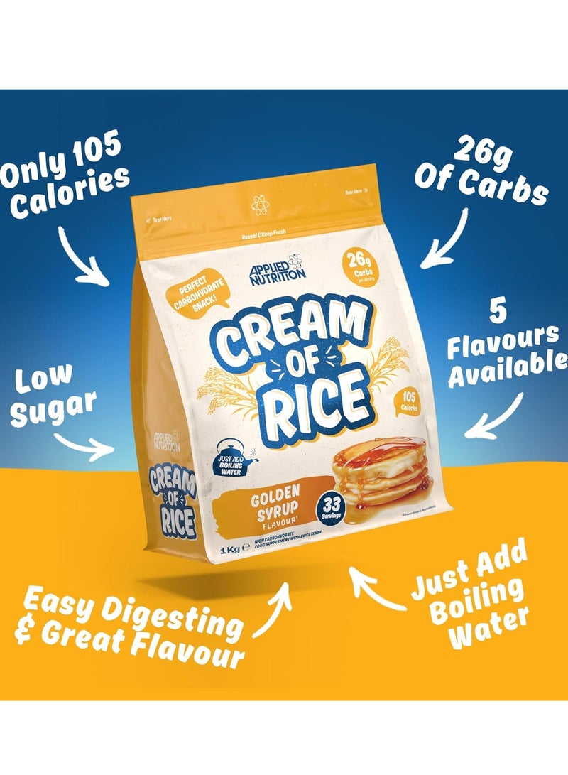 أبلايد نيوتريشن كريمة الأرز من أبلايد نيوتريشن - مكمل غذائي غني بالكربوهيدرات، مصدر للطاقة لوجبات الإفطار والوجبات الخفيفة، سهل الهضم، قليل السكر والدهون، نباتي، 1 كجم (33 حصة، شراب ذهبي) - Image 3