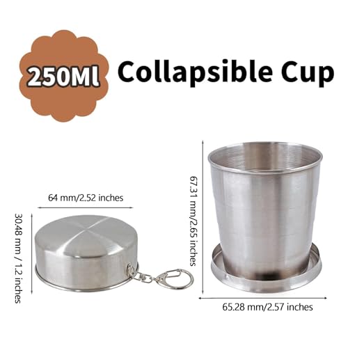 Litoexpe 5oz Collapsible Travel Cup With Keychain, Stainless Steel Folding Camping Cup Portable Drinking Mug For Hiking, Picnic and other Outdoor Activities, 150ml - Image 2