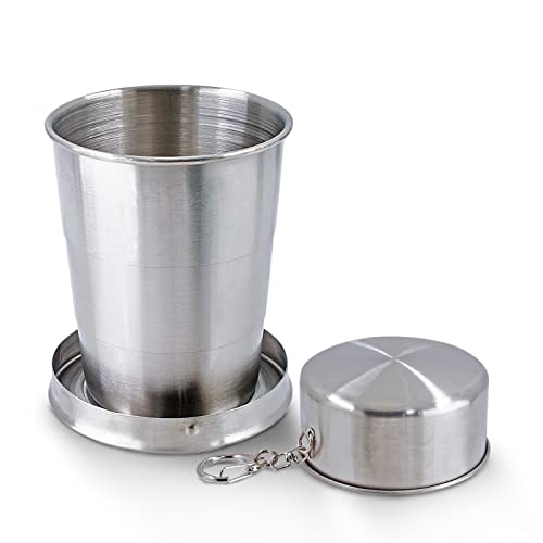 Litoexpe 5oz Collapsible Travel Cup With Keychain, Stainless Steel Folding Camping Cup Portable Drinking Mug For Hiking, Picnic and other Outdoor Activities, 150ml - Image 1