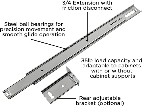 Hickory Hardware Bottom Cadmium Centered Drawer Mount, Not Compatible with Side Mount Drawers, Heavy Duty Center Drawer Slide for Cabinet & Dresser Drawers, Easy Open & Soft Close Glide Track, 24 Inch - Image 5