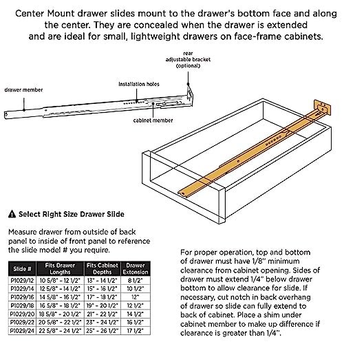 Hickory Hardware Bottom Cadmium Centered Drawer Mount, Not Compatible with Side Mount Drawers, Heavy Duty Center Drawer Slide for Cabinet & Dresser Drawers, Easy Open & Soft Close Glide Track, 24 Inch - Image 2