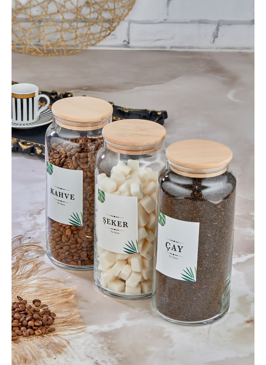Fbz Home 3-Piece Tea & Sugar & Coffee Storage Container with Wooden Lid 1300 ml Glass Jar  - Image 1