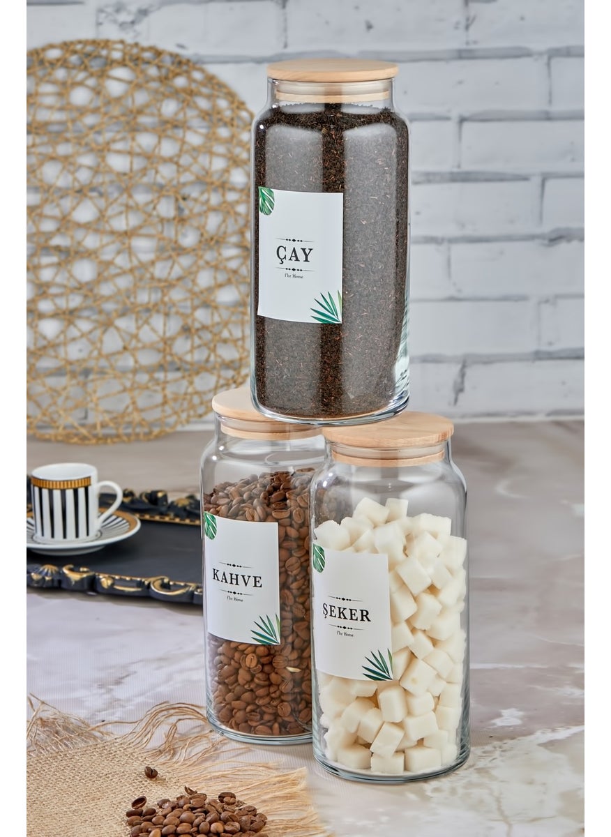 Fbz Home 3-Piece Tea & Sugar & Coffee Storage Container with Wooden Lid 1300 ml Glass Jar  - Image 2