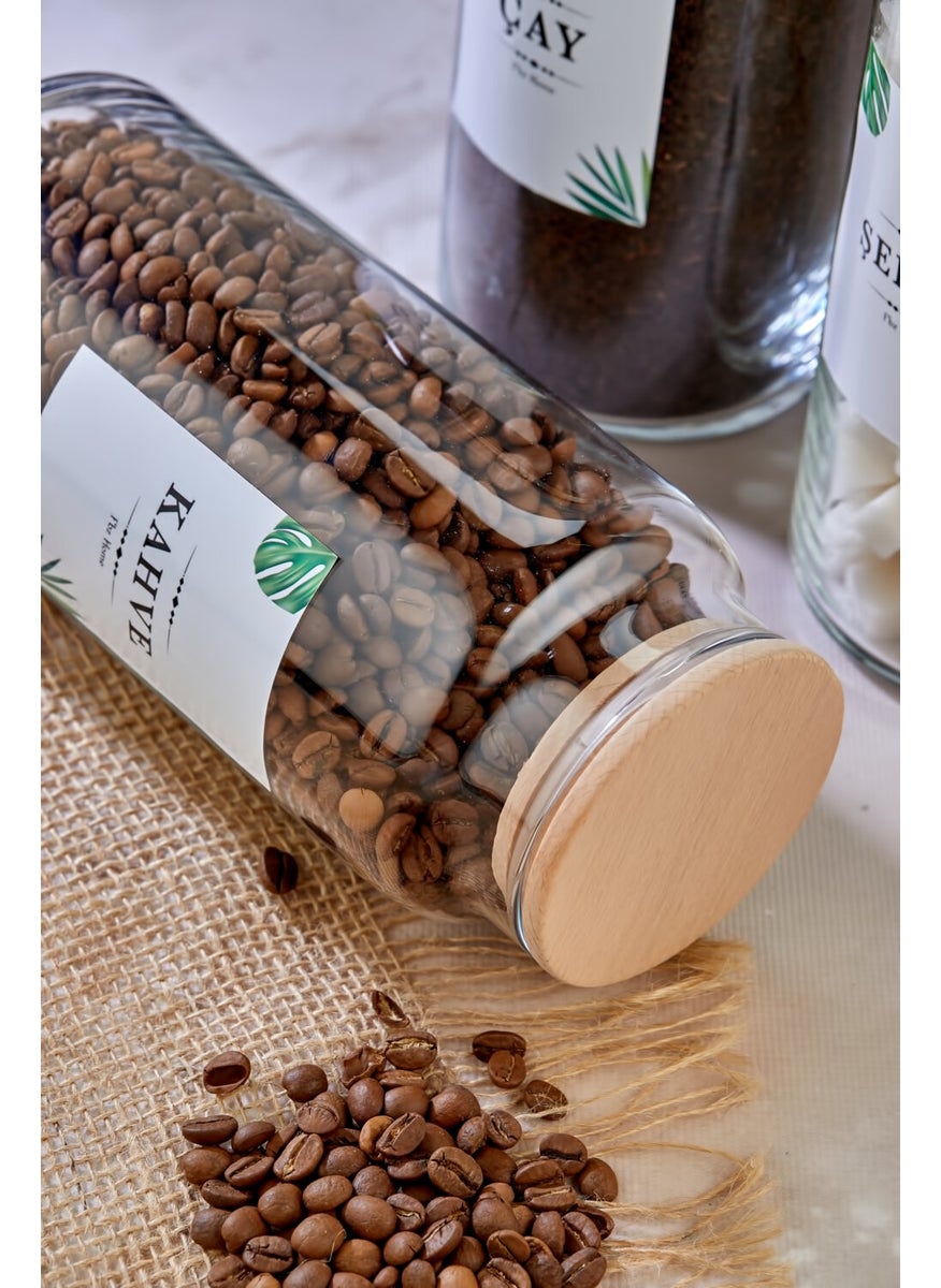 Fbz Home 3-Piece Tea & Sugar & Coffee Storage Container with Wooden Lid 1300 ml Glass Jar  - Image 5