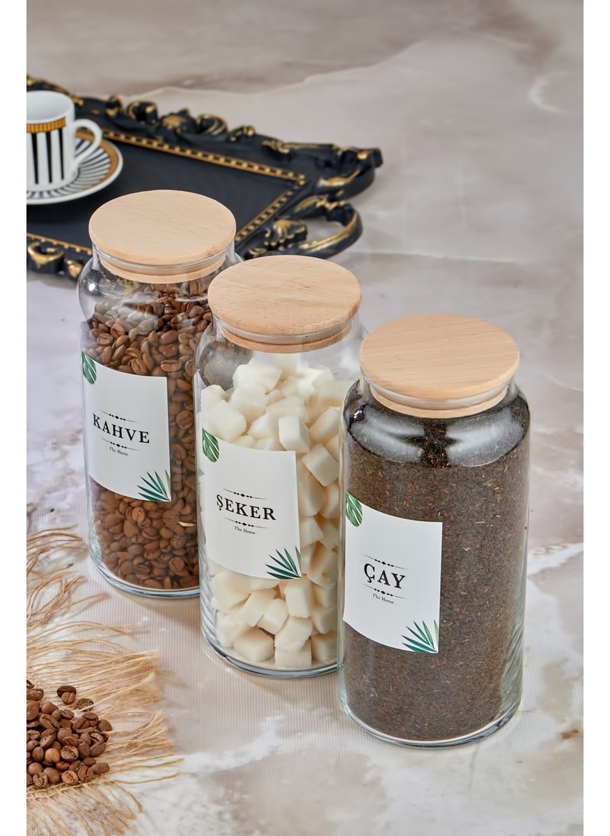 Fbz Home 3-Piece Tea & Sugar & Coffee Storage Container with Wooden Lid 1300 ml Glass Jar  - Image 3