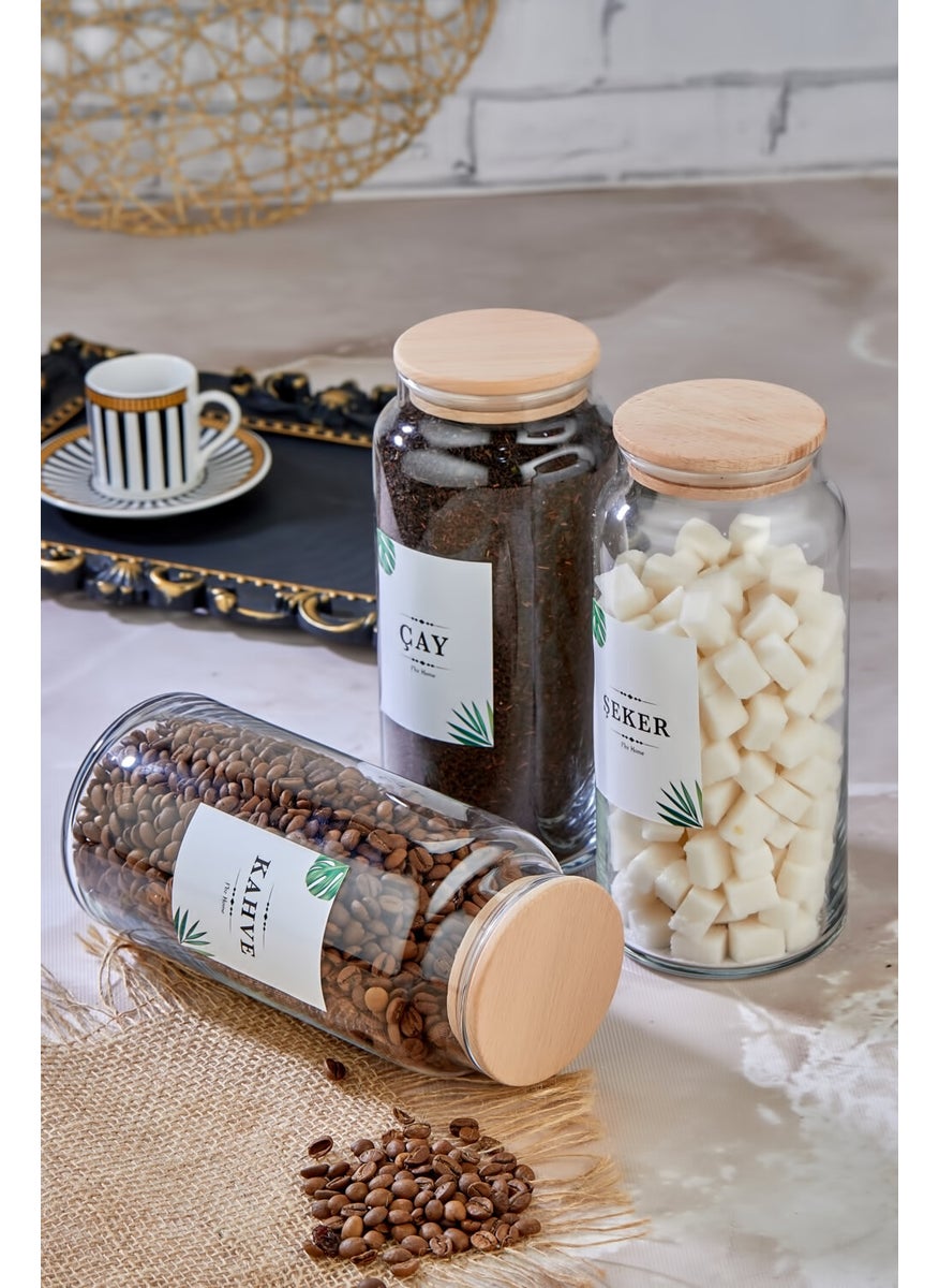 Fbz Home 3-Piece Tea & Sugar & Coffee Storage Container with Wooden Lid 1300 ml Glass Jar  - Image 4