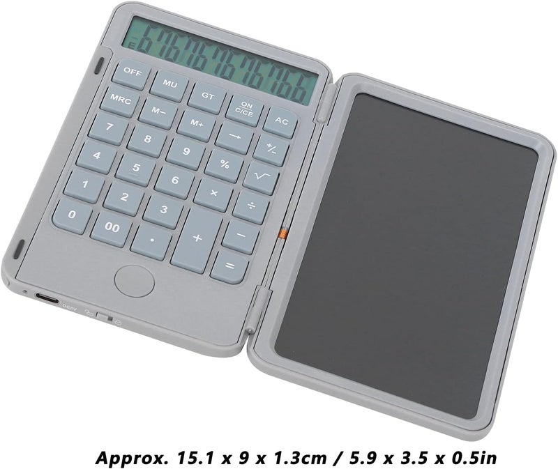 cheekyglo Foldable Calculator, Office Calculators with Writing Tablet, Rechargeable Counter with Pen, 12 Digits Large Display Desk Calculators, for Students Clerk School Office (Grey)grey - Image 2