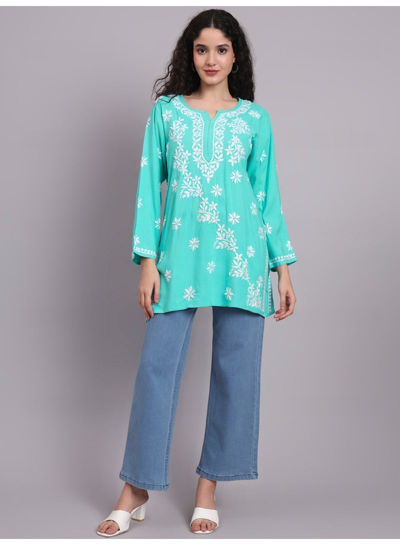 Alaya Women Chikankari Hand Embroidered Rayon Kurti -AL4071 - Image 4
