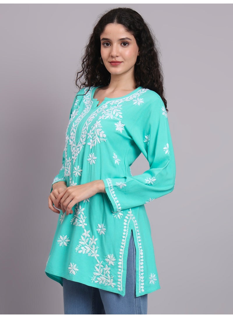 Alaya Women Chikankari Hand Embroidered Rayon Kurti -AL4071 - Image 5