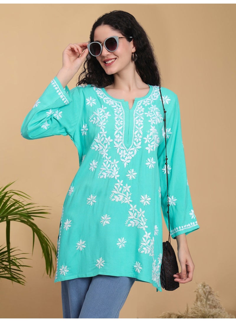 Alaya Women Chikankari Hand Embroidered Rayon Kurti -AL4071 - Image 1
