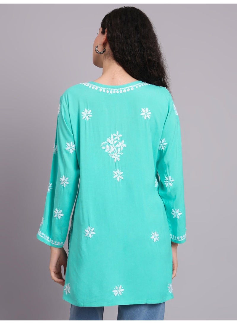 Alaya Women Chikankari Hand Embroidered Rayon Kurti -AL4071 - Image 2