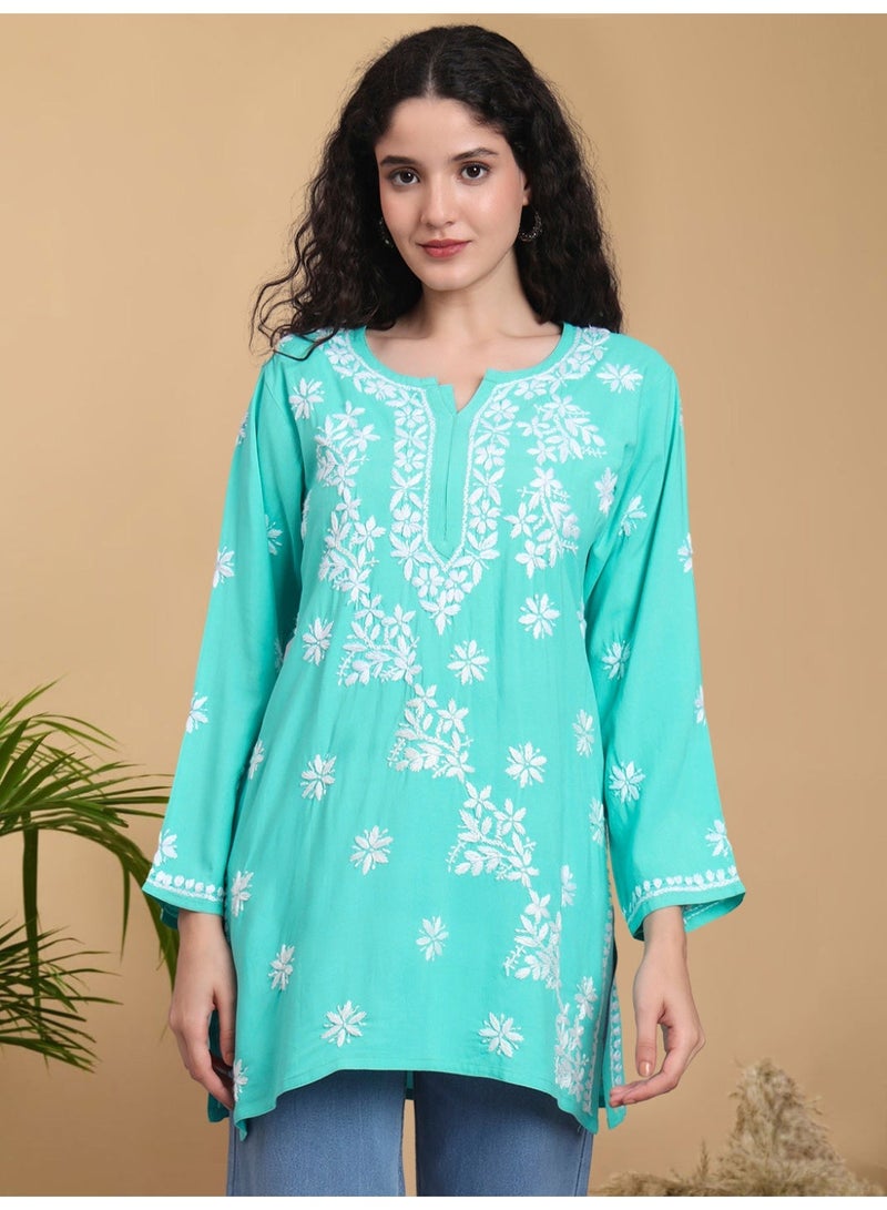 Alaya Women Chikankari Hand Embroidered Rayon Kurti -AL4071 - Image 3