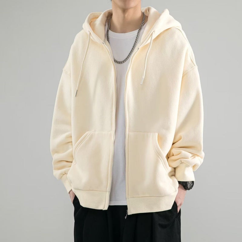 Generic Heavy Hoodie Mens Hooded Spring and Autumn New Fashion Brand Hong Kong Style Loose plus size Mens Casual Cardigan Jacket Apricot plus velvet and thickening recommended by bloggers