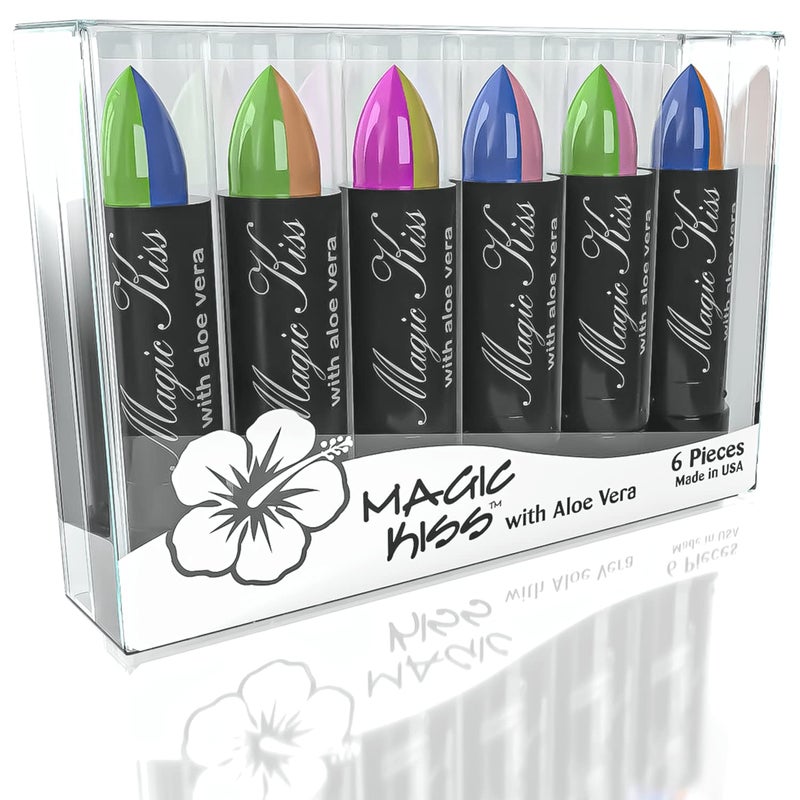 Magic Kiss Pack of 6 Magic Kiss Color Changing Matte Lipstick set Long Lasting Nutritious Lips Moisturizer Magic Temperature Color Change Lip Balm with Aloe Vera PH Lipstick Beauty Cosmetics Makeup MADE IN USA