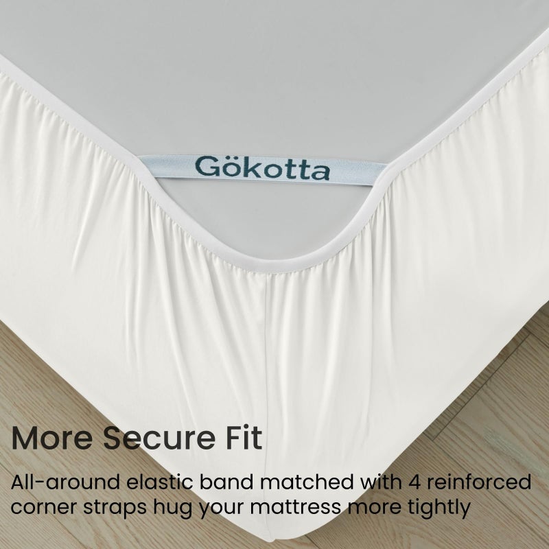 Gokotta 4-Pcs مجموعة كاملة من الجيب العميق مقاس 15 بوصة مع أشرطة الزاوية المرنة الفندق الفاخرة الفاخرة ناعمة الألياف الدقيقة الحجم الكامل الحجم-غير انزلاق مضاد للانزلاق سهلة-أبيض - Image 2