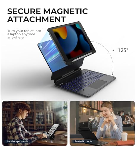 Dexnor for iPad 9th Generation Case with Keyboard Floating Cantilever Magnetic Stand Multi-Touch Trackpad Backlit Pencil Holder Magic Style Keyboard Case for iPad 9th/8th/7th Gen 10.2 inch, Black - Image 3