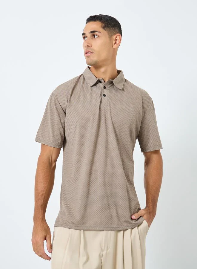 Regular Fit Textured Polo with Button Placket