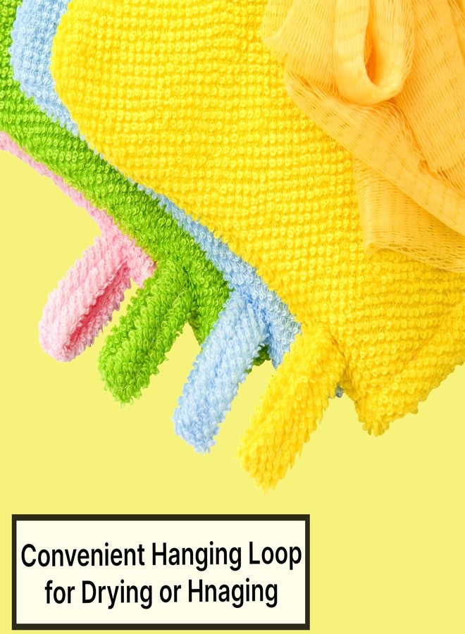 Made Easy Kit Hand Puppet Bath Wash Mitt Towel with Animal Designs with Loofahs for Fun Interactive Bathing Time (Green Yellow Pink Blue) - Image 5