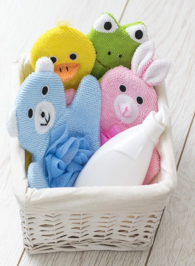 Made Easy Kit Hand Puppet Bath Wash Mitt Towel with Animal Designs with Loofahs for Fun Interactive Bathing Time (Green Yellow Pink Blue) - Image 2
